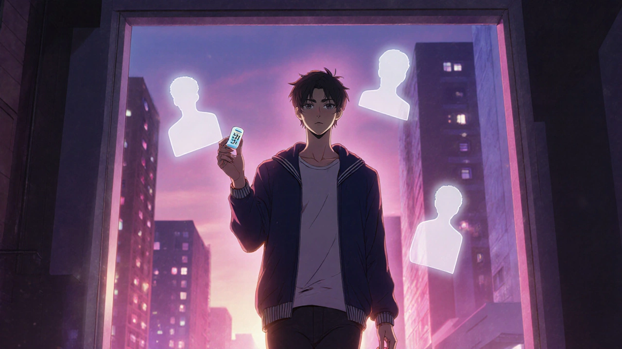 Confident man walking into twilight city, holding a Viagra Soft capsule.