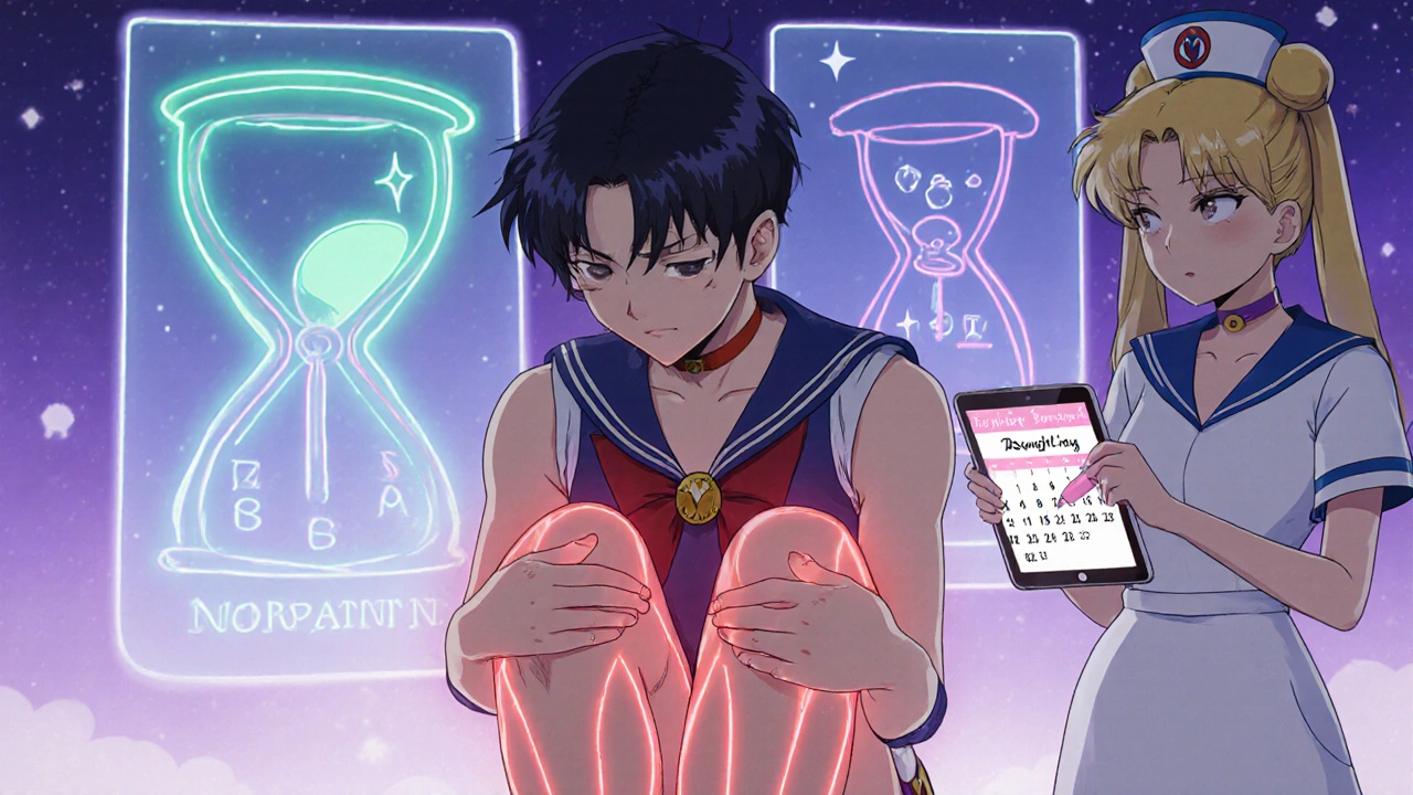 Patient feels muscle ache while a holographic CK chart and dosing schedule glow nearby.