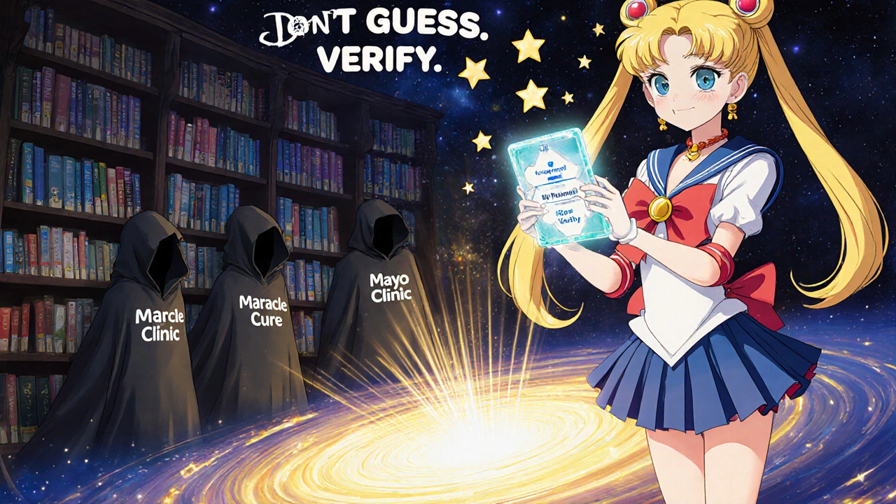 A cosmic library of trusted health sources banishes lies into a vortex, with a girl holding a verification tablet.