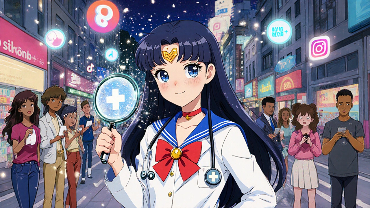 A pharmacist dispels fake social media health posts with truth, as people turn away from influencers toward her.