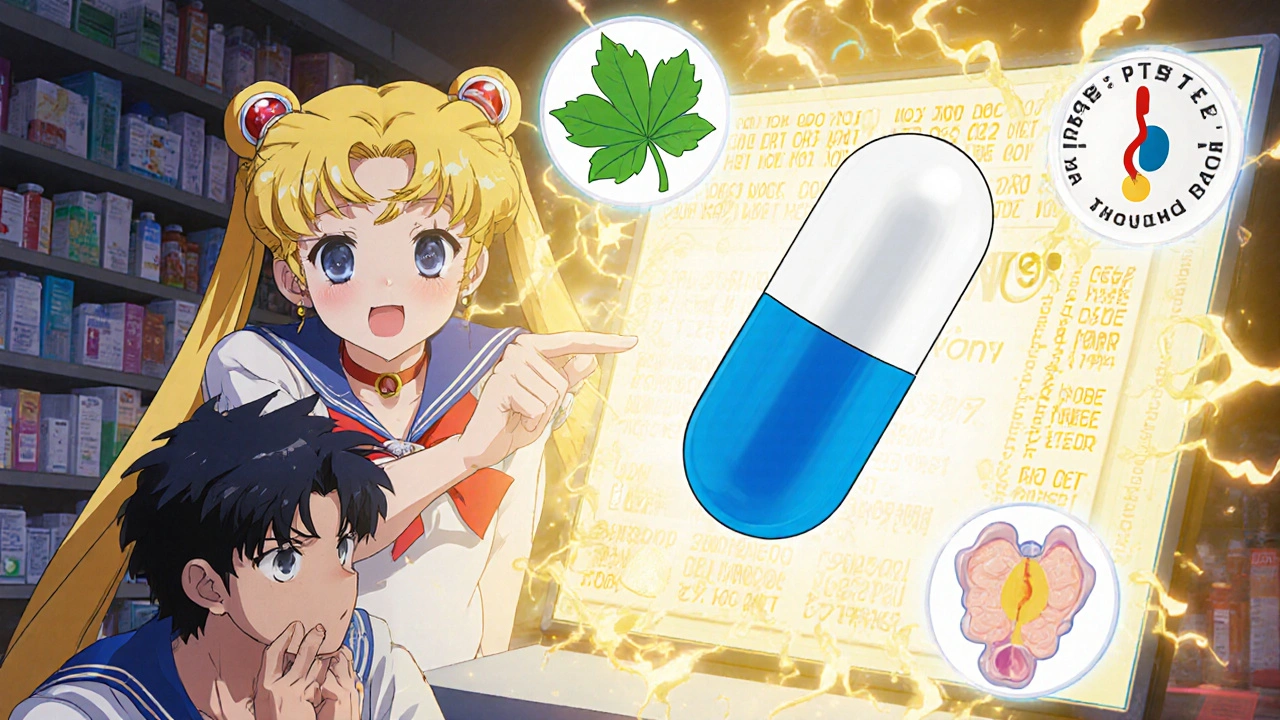 Pharmacist pointing at a magical NDC code transforming a branded pill into its authorized generic version.