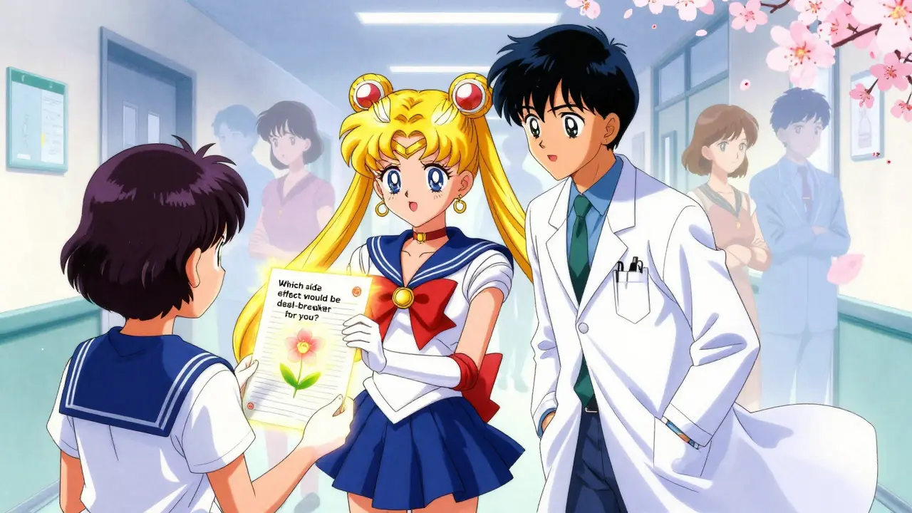 Patient asking a powerful question in a hospital hallway as symbolic flowers bloom from their chart