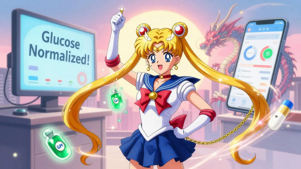 A patient triumphs over steroid-induced high blood sugar with insulin and GLP-1 charm, as glucose levels normalize.