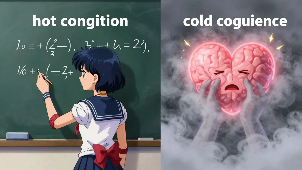 Conceptual anime illustration of cognitive processing and emotional suppression