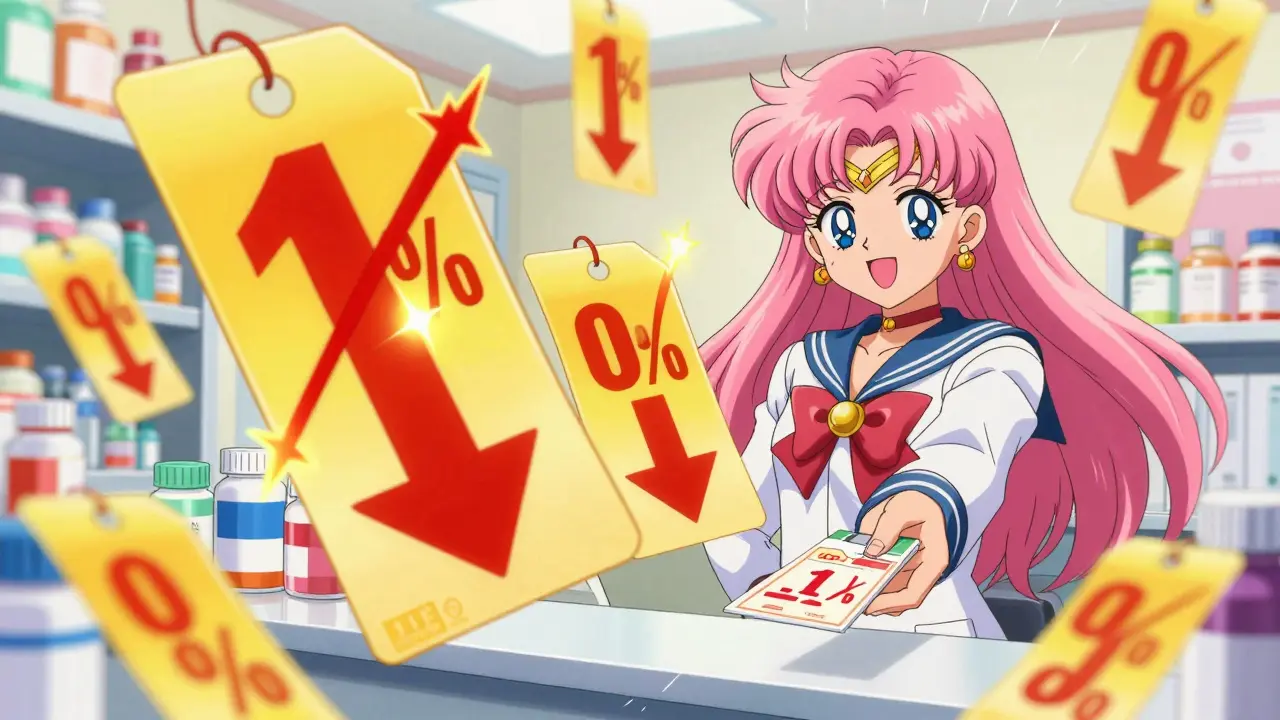 Anime pharmacist showing discounted medicine prices
