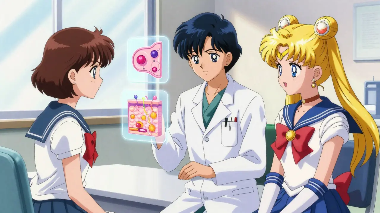 Doctor explaining joint inflammation to patient with glowing diagrams