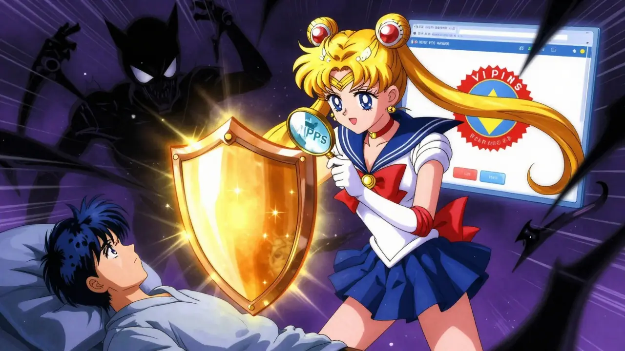 Magical shield protecting against online pharmacy scams