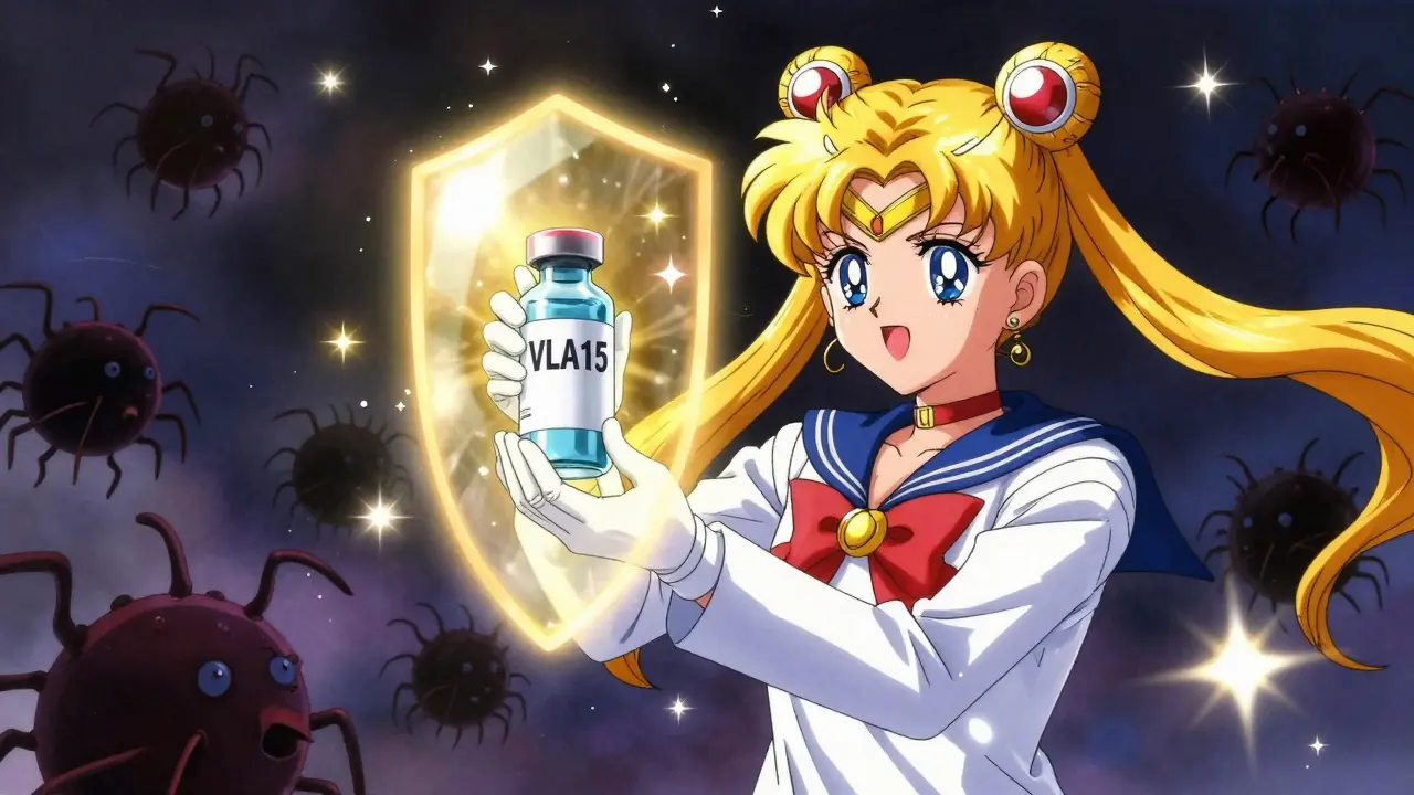 Anime scientist holding protective vaccine shield against ticks
