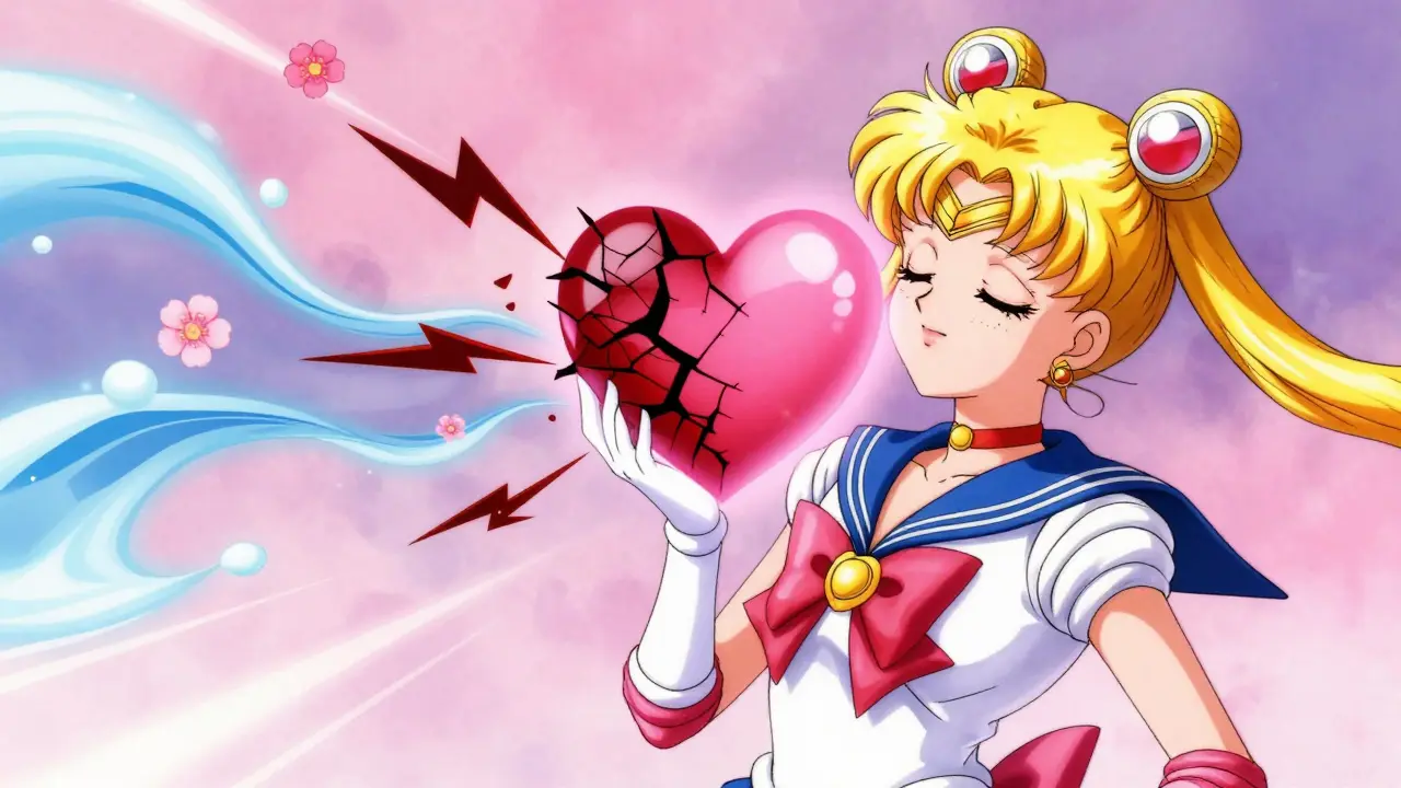 Heart healing metaphor in Sailor Moon art style