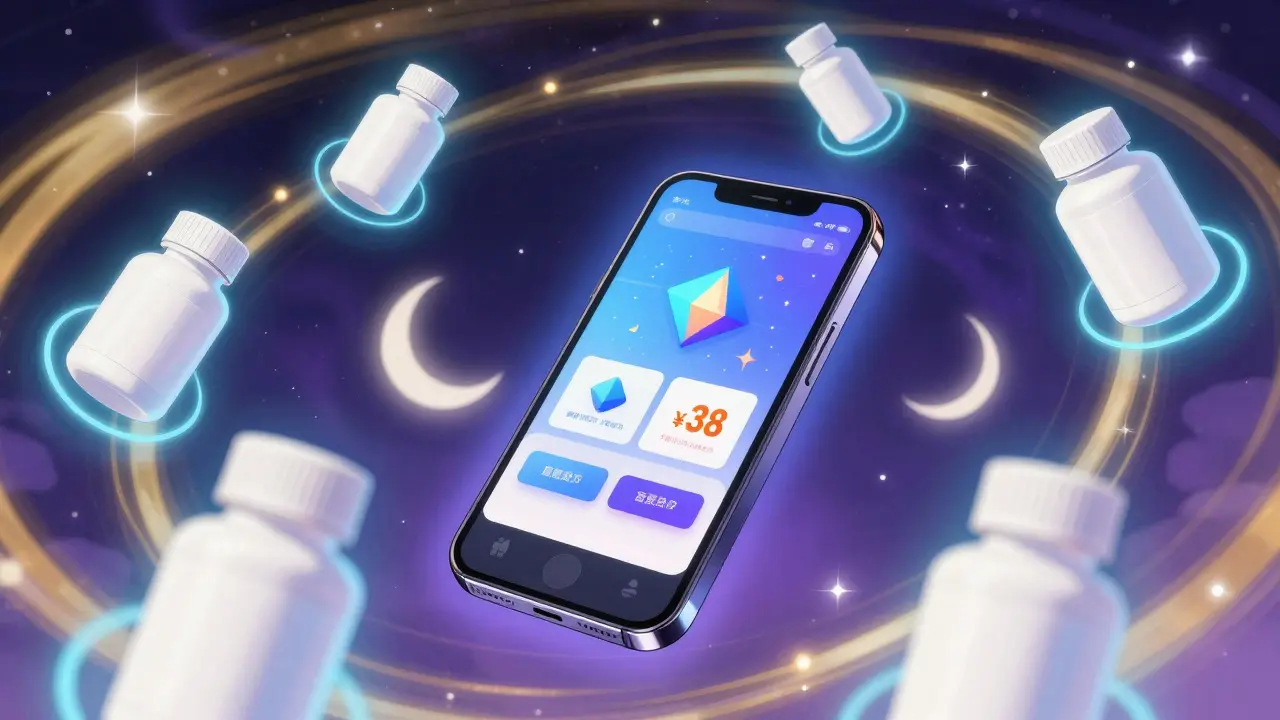 Magical anime scene showing generic medicine and digital coupons
