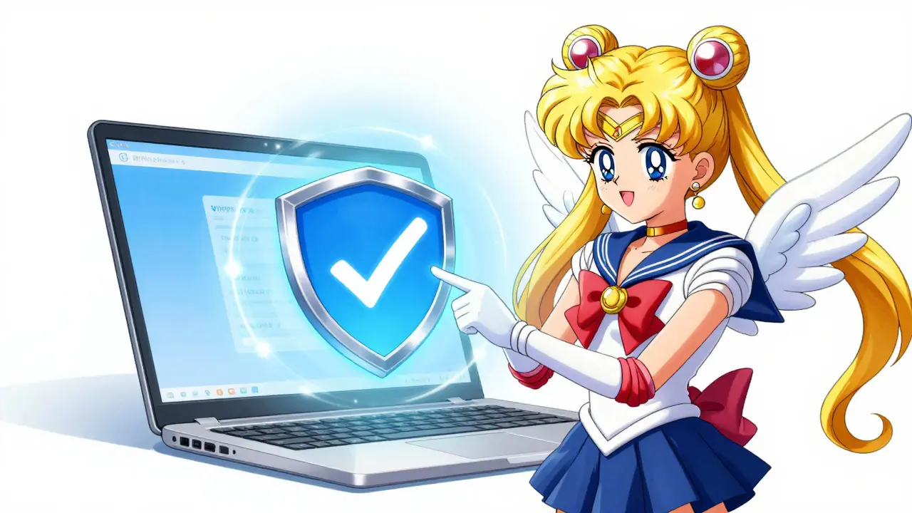 Magical shield verifying safe online pharmacy in anime style